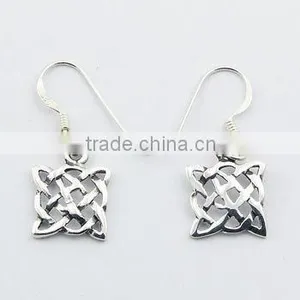 Celtic Knot Earrings Sterling Silver Square Danglers thumbnail-1