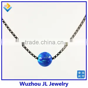Lovely Synthetic Dark Blue Opal Bead Pendant With 925 Sterling Silver Box Chain Necklace thumbnail-2