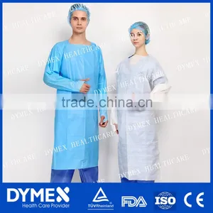 Blue/White Open Back AMMI PB70 CPE Isolation Gown With Ultrasonic Seam thumbnail-1