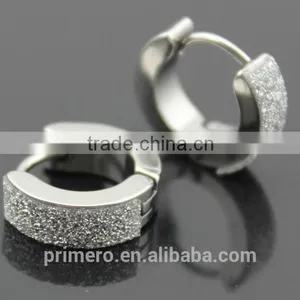 Stainless Steel Huggies Hoop Earrings With Charm Elegant Matte Wholesale Black Silver thumbnail-6
