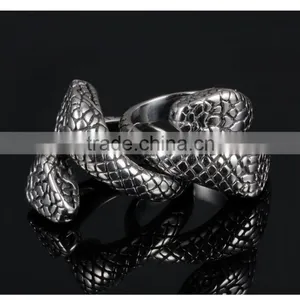 Christmas Men Gift Stainless Steel Jewelry Antique Silver Python Fake 18k Snake Ring thumbnail-5