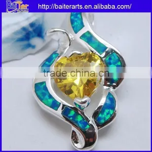 Hot !!! Created Blue Opal And Pear Cut Olivine Peridot Pendant Necklace Fancy Pendant Designs For Girls thumbnail-1