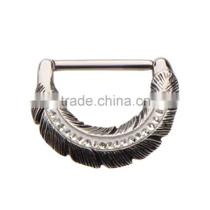 Gemmed Feather Nipple Clicker Ring thumbnail-1