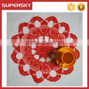 V-213 Beutiful Red Crochet Big Flower Coasters for Table Decor Lace Crochet Mug Mats thumbnail-1