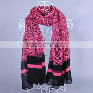 Fashion Flower Pattern Scarf Women Voile Scarves 180*90 Pashmina Shawls Muslim thumbnail-3