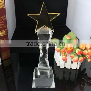 Golden 5 Star With Transparent Base Crystal Cheap Trophy thumbnail-6