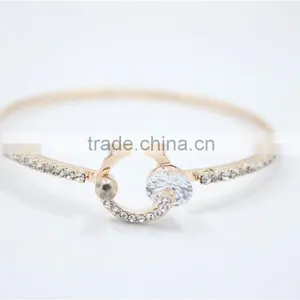 Classic Light Rose Gold Polished Bangle Bracelet White Clear Rhinestone W/Sides Claw Diamond Chain Cuff 2016New Intrend Style thumbnail-1