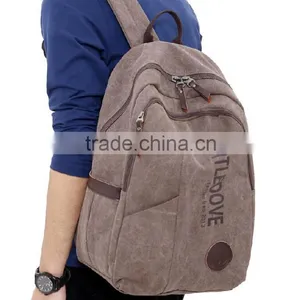 2016 Manufactures China Cotton Bag Classic Canvas Backpack With Leather thumbnail-2