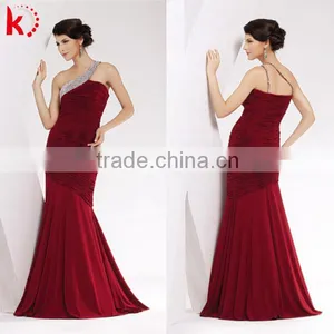 One Shoulder Beaded Ruffle Mermaid Sexy Stretch Cotton Evening Dress Designs thumbnail-1