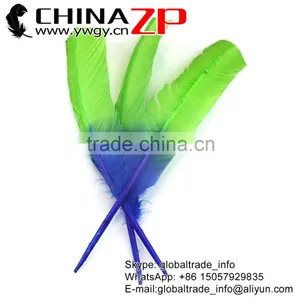 ZPDECOR Natural Feather Dyed Blue Green Ombre Bicolourable Turkey Feathers for Party Decoration thumbnail-1