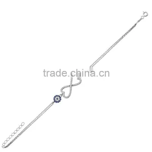 White Gold P. 925K Sterling Silver Heart Infinity Love Evil Eye Bracelet BSBL076 thumbnail-1