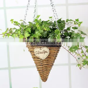 Garden Small Flower Vase Hand Woven Wicker Hanging Basket for Sale thumbnail-1