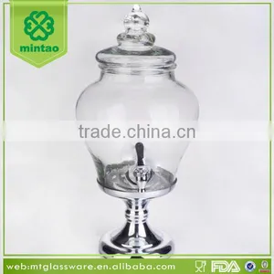 Glass Beverage Dispenser With Sliver Metal Stand thumbnail-1