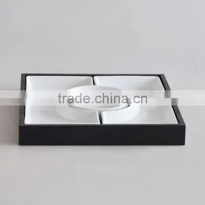 5pcs Ceramic Plate Set With Wooden Tray thumbnail-1