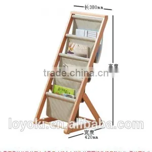 4 Tier Magazine Dispaly Rack With Textile Solid Beech Wood Magazine Rack Holder thumbnail-4