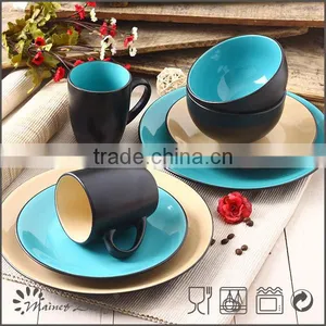 16pcs Dinnerware Set Manufacturer Two Tone Black Blue thumbnail-1