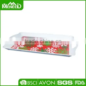 Promotion Snowflake & Tree Printed X'mas Banquet Serving Trays, Anti-slip Christams Party Melamine Plastic Food Tray With Handle thumbnail-1