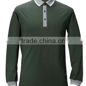 Striped Collar Three Button Placket Mens Long Sleeves Polo Shirt thumbnail-2