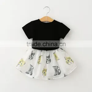 2016 Summer Children's Clothing Sets 3 d Cartoon Cat Printed t Shirt and Skirt Twinsets thumbnail-2