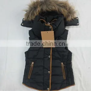 Girl Basic Padding Vest With Fur Hood thumbnail-1