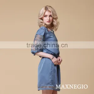Fashion Factory Price Loose Half Lace Sleeve Silk Dress Designer thumbnail-3
