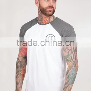 Short Sleeve Raglan Baseball T Shirt for Men Longline Curved Hem Baseball Tee White/Heather Grey Contrast T Shirt thumbnail-1