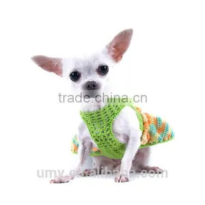 Sexy Crochet Dog Dress Mint Green Teacup Chihuahua Clothes With Flowers and Crystal Personalized Pet Clothing thumbnail-1