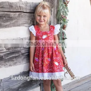Wholesale Kids Christmas Chevron Clothing Girls Christmas Eyelet Lace Red Dress thumbnail-1