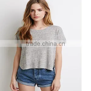 2015 Fashion Women Wear Short Sleeves Linen Tee Pure Color Round Neck Tee thumbnail-1