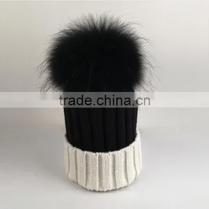 Myfur Top Quality Ladies Fluffy Raccoon Fur Ball Pompoms Wool Beanie Hat thumbnail-1