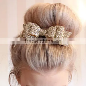 Oversize Glitter Hair Bow Gold Bows thumbnail-1