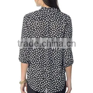 Womens Long Sleeve Chiffon Floral Printed Blouses Top Quality Ladies Latest Blouse Design Pictures thumbnail-5