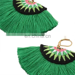 Tribal Green Embroidered Tassel Earrings thumbnail-4