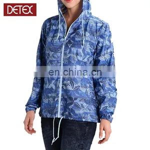 Blue Hooded Printed Women Custom Windbreaker Jacket thumbnail-1