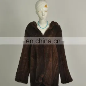 Knitted Mink Coat With Hood for Women North American Style thumbnail-4