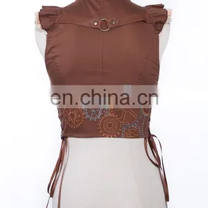 Steampunk Sleeveless Crop-top With Synthetic Leather thumbnail-2