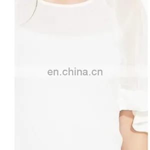 2015 White Top With Smocking And Tie-up Women Blue Floral Print Tie-up Top thumbnail-4