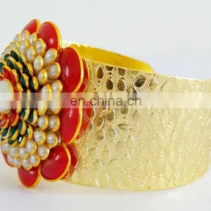 Indian Traditional Pachhi Jewelry -South Indian Pachi Cuff Bracelet-handmade Beaded Pearl Cuff Bracelet-Wholesale Bracelet thumbnail-2