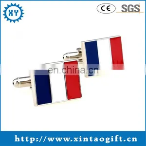 French Fashion Square Cufflinks With Red White And Blue Stripes thumbnail-1