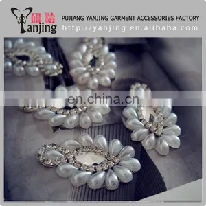 Factory Main Product !4.5*2.5CM Clear Silver Beaded Pearl Wedding Dress Flower Appliques thumbnail-1