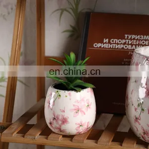 Korea Garden Outdoor Medium Plant Pot Pink Flower Pattern Indoor Custom Flower Pots White for Weddings thumbnail-3