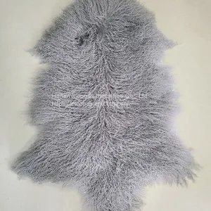 Mongolian Fur Tibetan Lambskin Sheepskin Throw Blanket Pelt Tan Beige Grey thumbnail-2