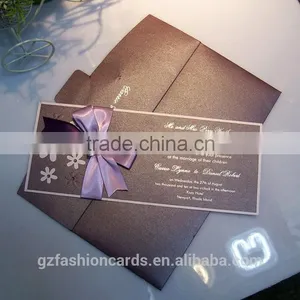 Purple Color Luxury and Simple Design Wedding Card 2016 With Ribbon thumbnail-1