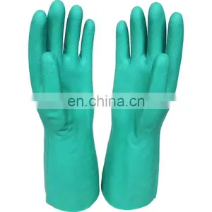 Long Cuff Green Flock Lined Nitrile Chemical Resistant Industrial Disinfect Work Glove thumbnail-2