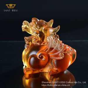 Fengshui Wholesale Crystal Liuli Pair Auspicious Lions Mini Statues Wedding Gift thumbnail-2