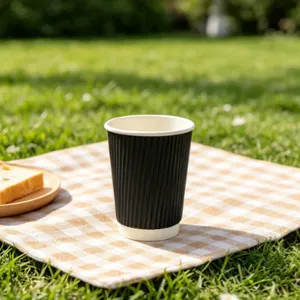 Disposable Single Wall Ripple Paper Cup With Handle PE Coated for Hot Drinks thumbnail-4