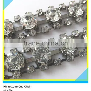 SS6-SS40 Silver Plated Mix Size Crystal Rhinestone Brass Cup Chain For Dress thumbnail-1