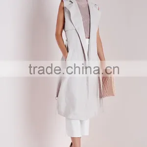 2015 Women Winter Sleeveless Long Faux Suede Trench Coat thumbnail-2