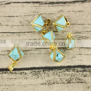 JF6910t Gold Plated Turquoise Bicone Pendant, Turquoise Geometrical Pendant thumbnail-1