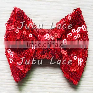 Fancy Large 8cm Sparkle Sequin Fabric Hair Bowknots for Headband Accessory,16 Colors to Pick up ,glitter Bowknot for Clothes thumbnail-1